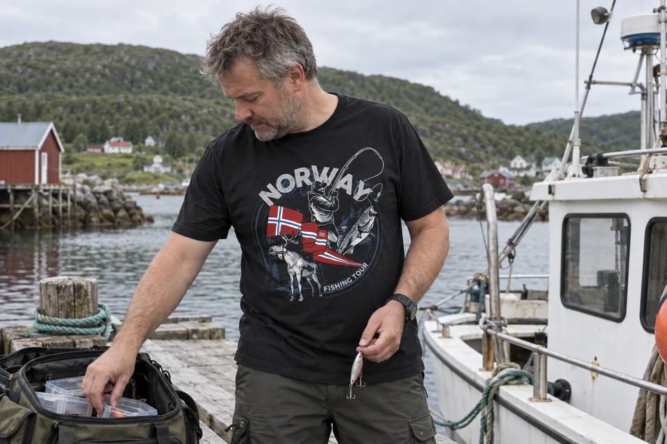 Norway Fishing Tour Shirt am Fjord